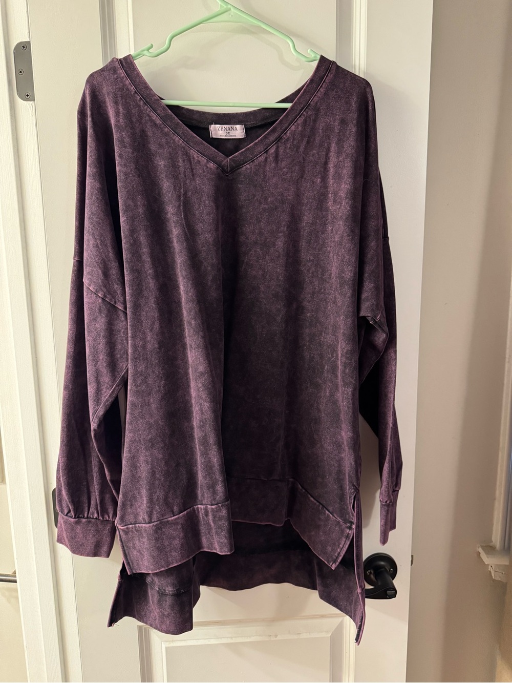 Zenana Outfitters Plum Mineral Wash V-Neck Pullover